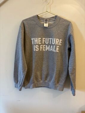 Gildan Gray Crewneck Sweatshirt with White 'The Future Is Female' Graphic